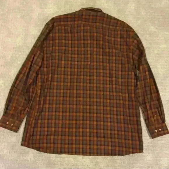 Cotton Works long sleeve dress shirt size XLT neck 17-17.5 color Brown Plaid - Picture 4 of 5